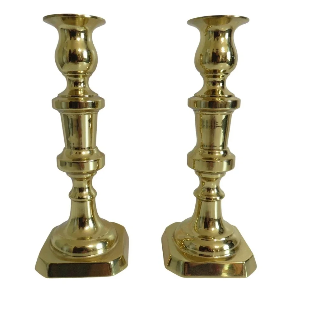 Vintage Brass Candlesticks Pair Octagon Base Taper Candle Holders Elegant‎ Decor